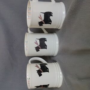 Set Of 3 Fringe Scottie Mugs. Christmas Scotties.